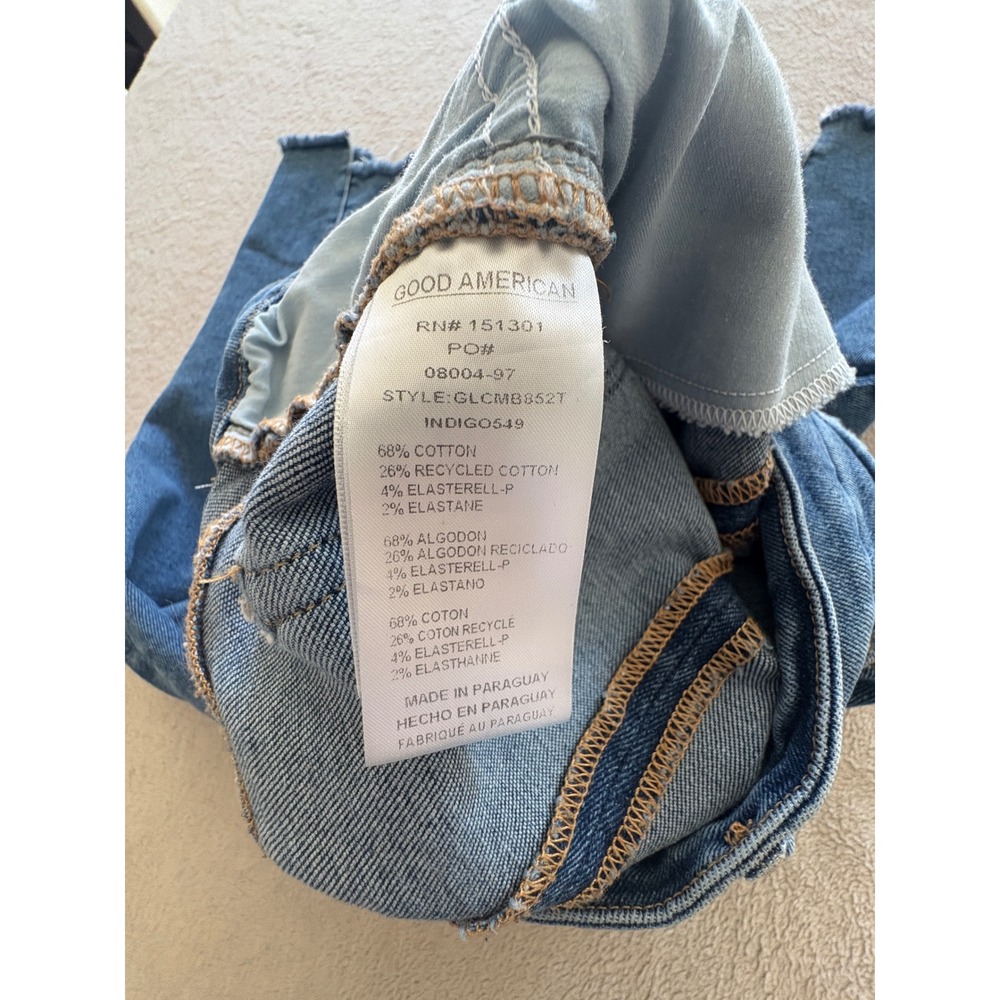 Good American Distressed Flare Jeans Indigo Blue Cropped Raw Hem Women's 15 (33) - Picture 7 of 9
